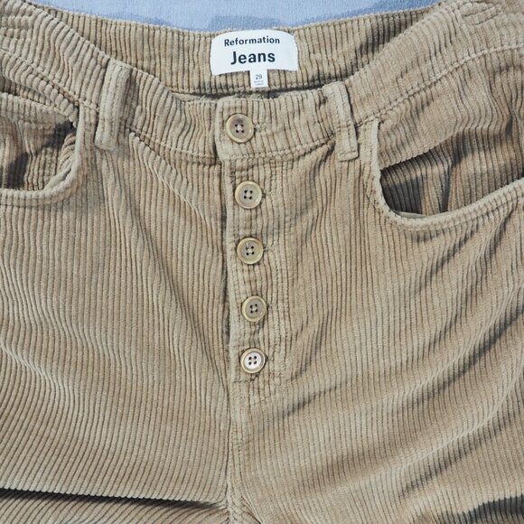 Reformation Corduroy Pants Womens 29 Tan Cynthia High Rise Button Fly Academia - Picture 11 of 12